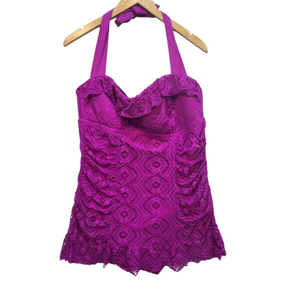 BECCA By Rebecca Virtue Halter One Piece Swimsuit Plus Size 1X Purple Chic Beach - Picture 1 of 12